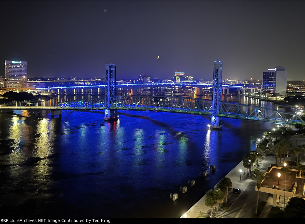 Late night southbound freight crossing the St. Johns River